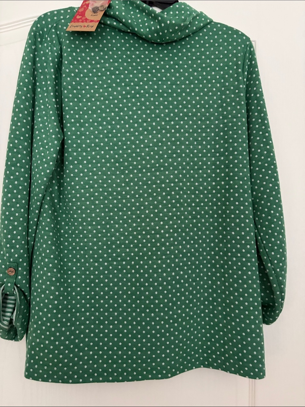 NWT Country Rose Green Polka Dot Cowl Neck Top - Picture 6 of 8